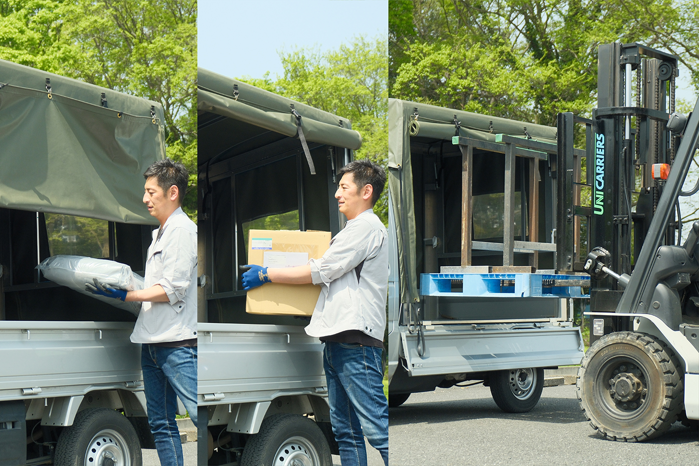 RV-1 軽トラック荷台用 フレーム&三開放幌 国産セットの積荷の部分