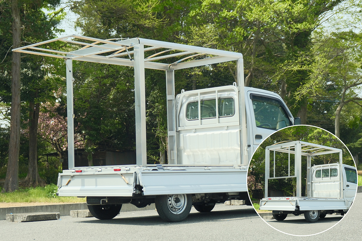 RV-1 軽トラック荷台用 フレーム&三開放幌 国産セットの積荷のフレーム